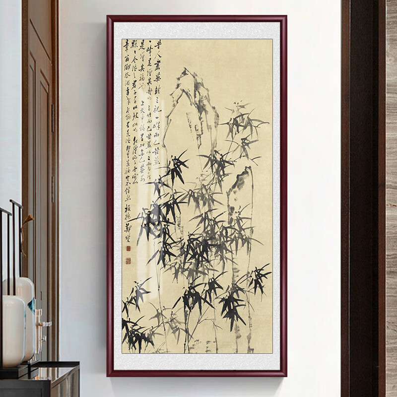 郑板桥竹子画水墨画国画入户玄关装饰画走廊过道挂画新中式墙壁画 郑