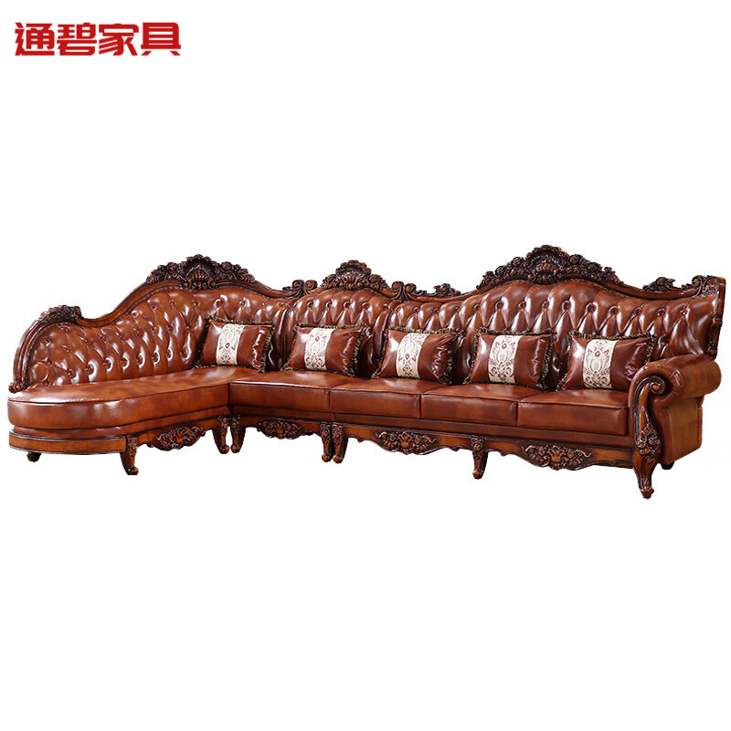 惠千贝美式沙发意式极简客厅小户型三四人位沙发欧式实木雕花真皮转角