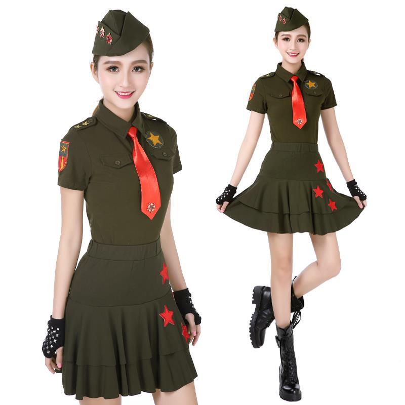【精选广场舞服】水兵舞服女套装短袖全翻领广场舞演出服上衣 黑色带