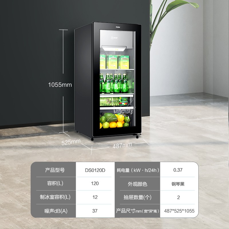 海尔（Haier）120升智能双温家用客厅办公室冰吧 茶叶饮料水果冷藏保鲜柜小型冰箱DS0120D