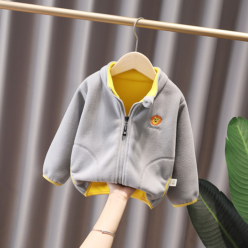 哈利城堡男童宝宝摇粒绒外套春秋装中小童儿童加厚外套洋气上衣三岁外套潮 灰色 120码