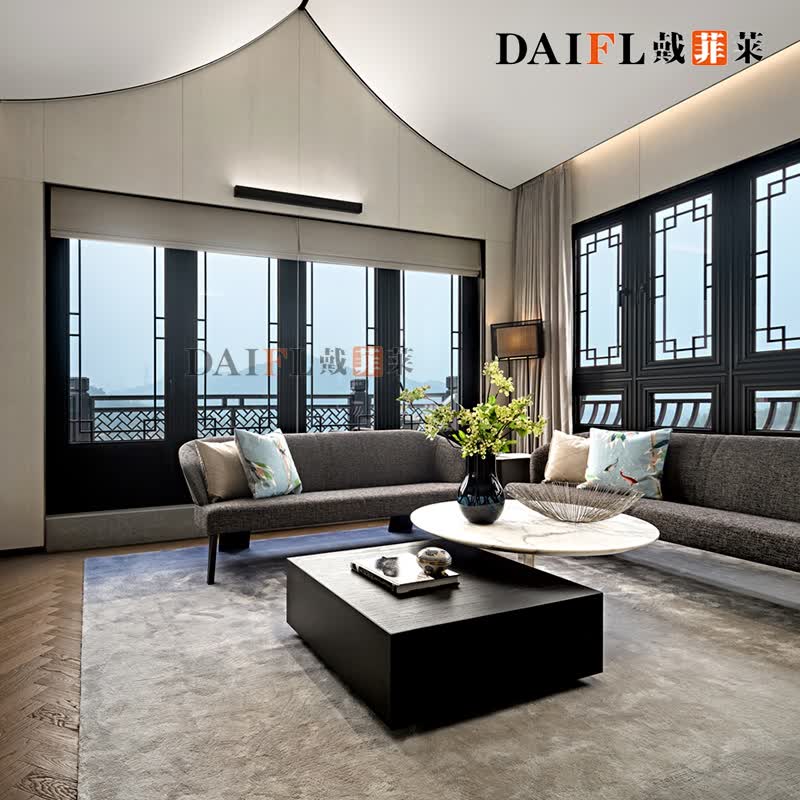 戴菲莱新中式铝合金仿古门窗中式复古怀旧断桥铝隔音民宿别墅园林定做