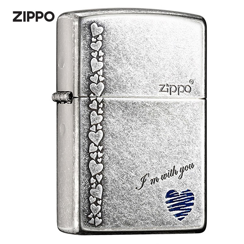 zippo 打火机美国芝宝古银蓝心煤油防风打火机520情人节礼物男士送