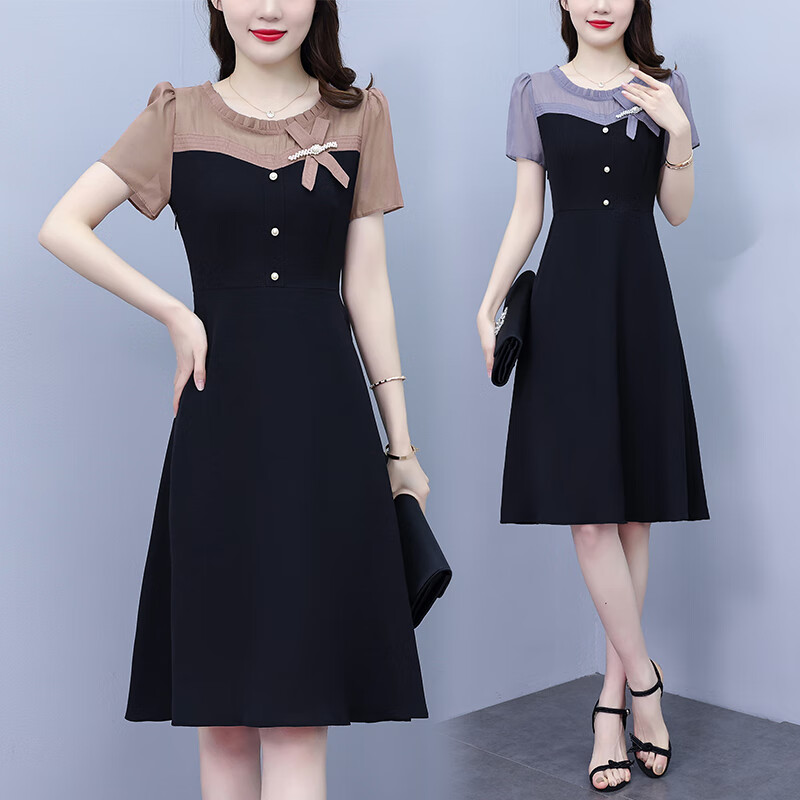 薇洛萱假两件连衣裙女2024夏装新款时尚气质中长裙洋气显瘦女装裙子