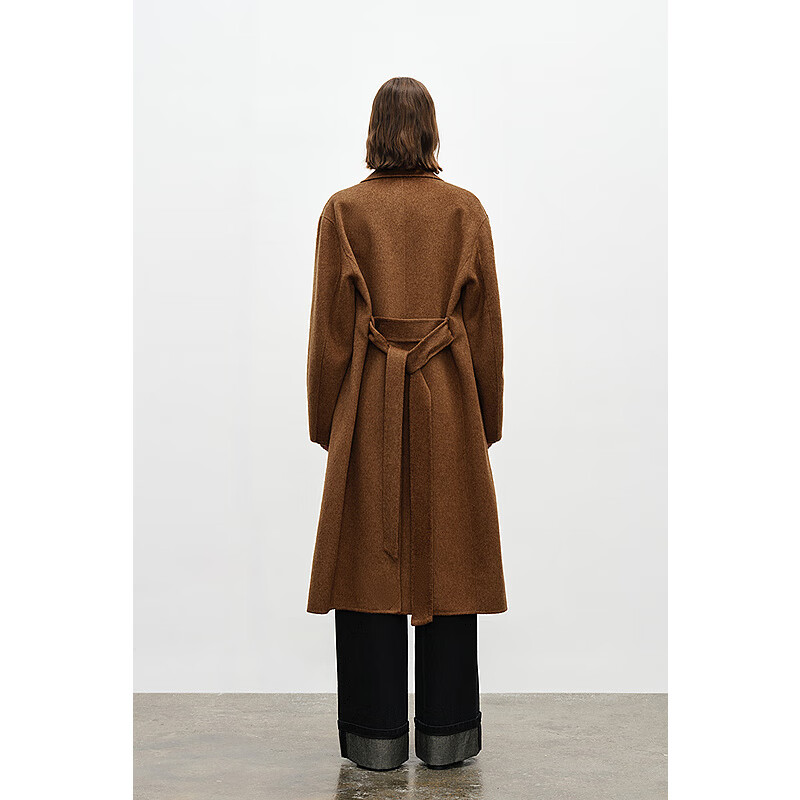 H's时髦高级感气质双面呢大衣冬新女装绵羊毛外套 摩卡咖 XS