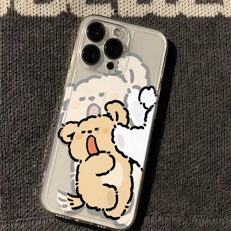 固返挨揍搞怪线条小狗适用苹果15promax情侣手机壳iphone14plus防摔透明13软壳高级感12定制型号11可爱 【飞踢白色线条小狗】透明太空壳 华为/oppo/vivo/小米/一加其他型号备