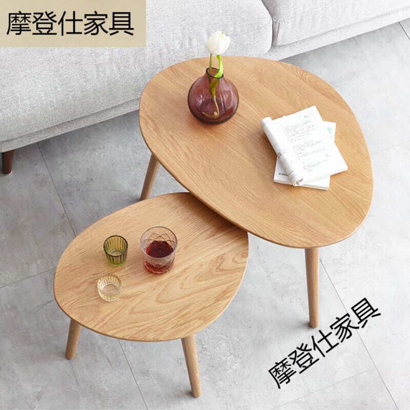 摩登仕（MODERN OFFICIAL）北歐日式沙發(fā)圓桌側(cè)邊桌橢圓形沙發(fā)邊桌家用小邊幾客廳實(shí)木小茶幾 小茶幾邊幾(500*340*450原木色 組裝