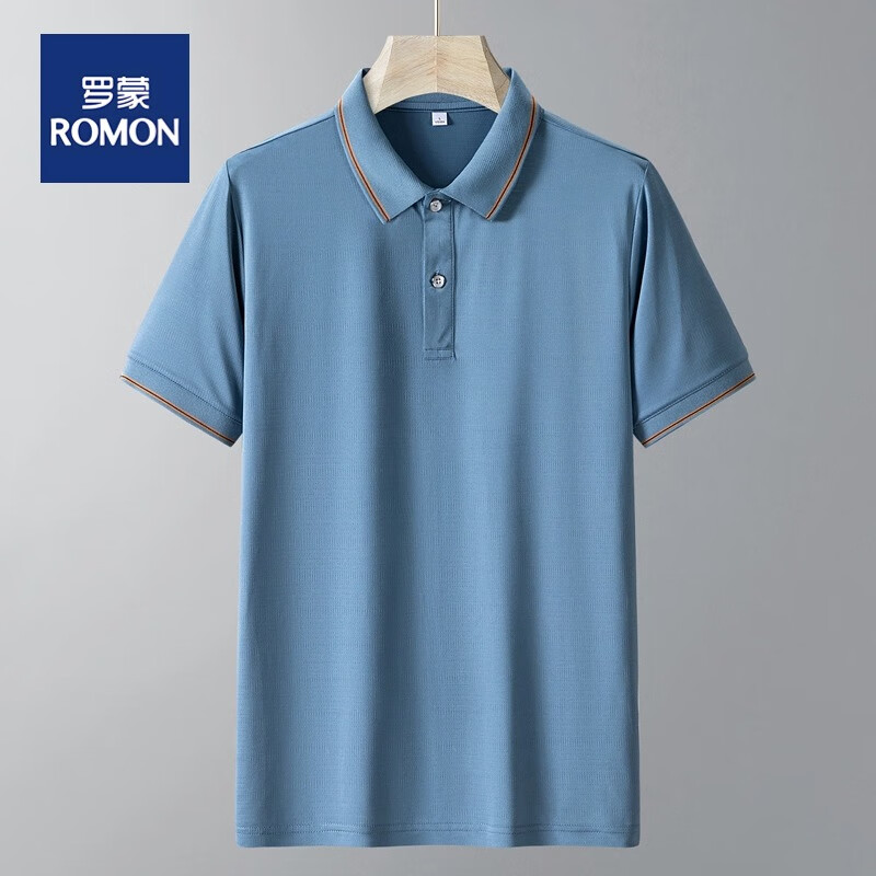 罗蒙(ROMON)【冰丝网眼POLO衫】夏季男士短袖Polo衫冰凉透气翻领上衣 黑色 2XL（135~158斤）