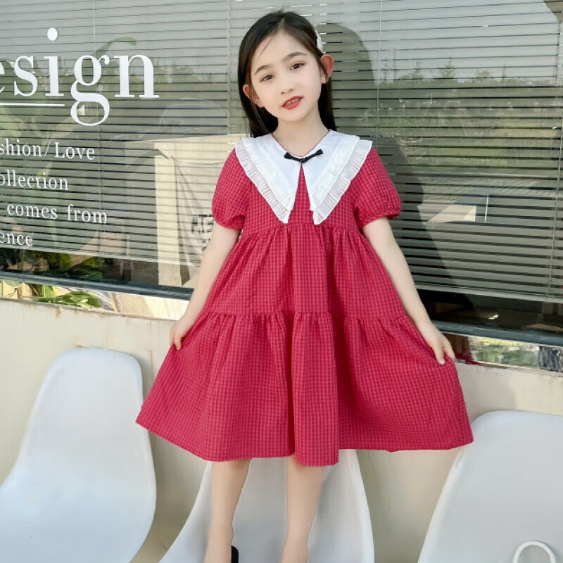 彩彩蛙(caicaiwa)女童夏季连衣裙3-14岁女孩甜美可爱公主裙儿童荷叶边