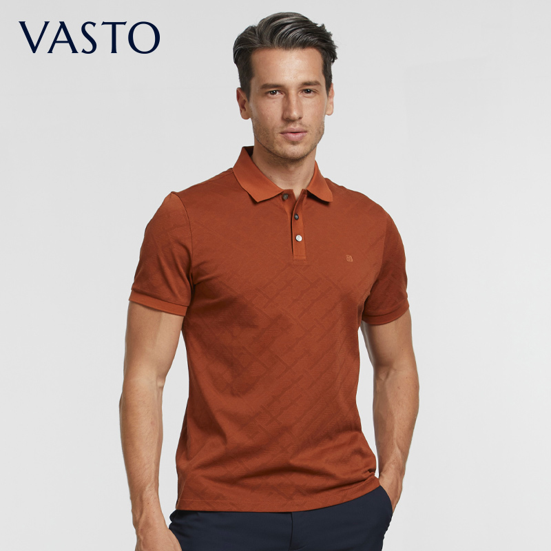 vasto华斯度夏季新款抗皱polo衫華字刺绣男士凉感短袖体恤焦糖色 焦糖