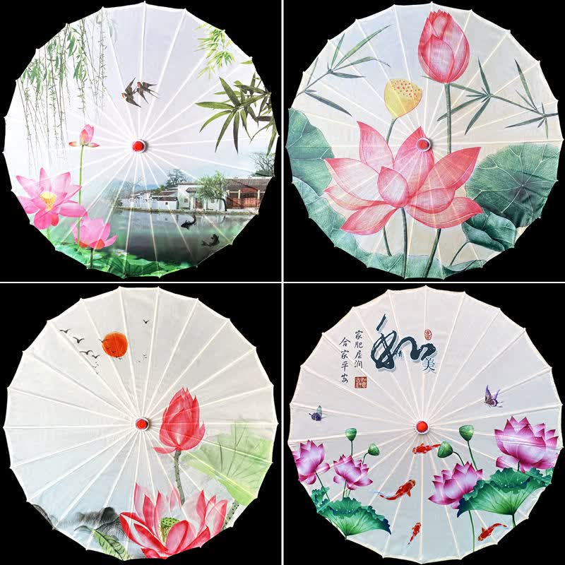 法波淇配旗袍的伞荷花油纸伞防水绸布伞拍照旗袍秀diy配古装汉服拍摄