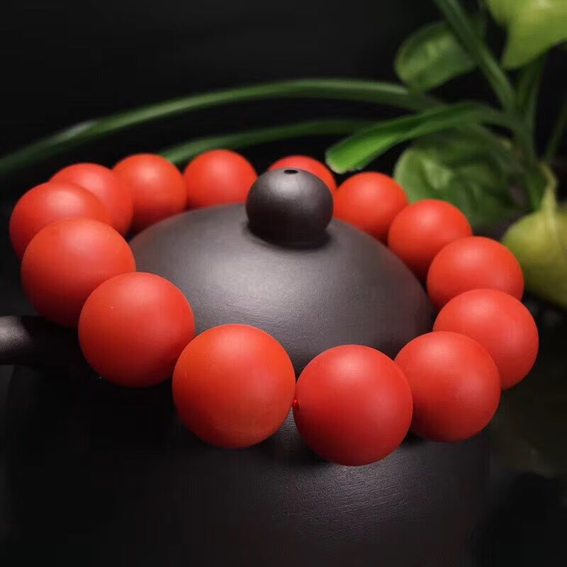玉美和 保山南红手串玛瑙手链云南宝山佛珠柿子红满色满肉男女款单