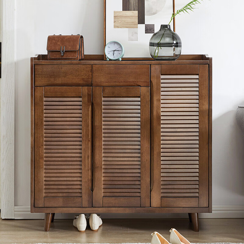 家逸实木鞋柜家用门口玄关柜大容量多层木质收纳柜储物柜门厅柜三门