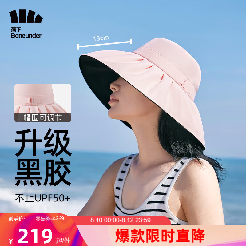 蕉下(beneunder)防晒帽女遮阳帽丝绒黑胶渔夫帽男太阳帽子大帽檐防紫外线蔷薇粉使用感如何?