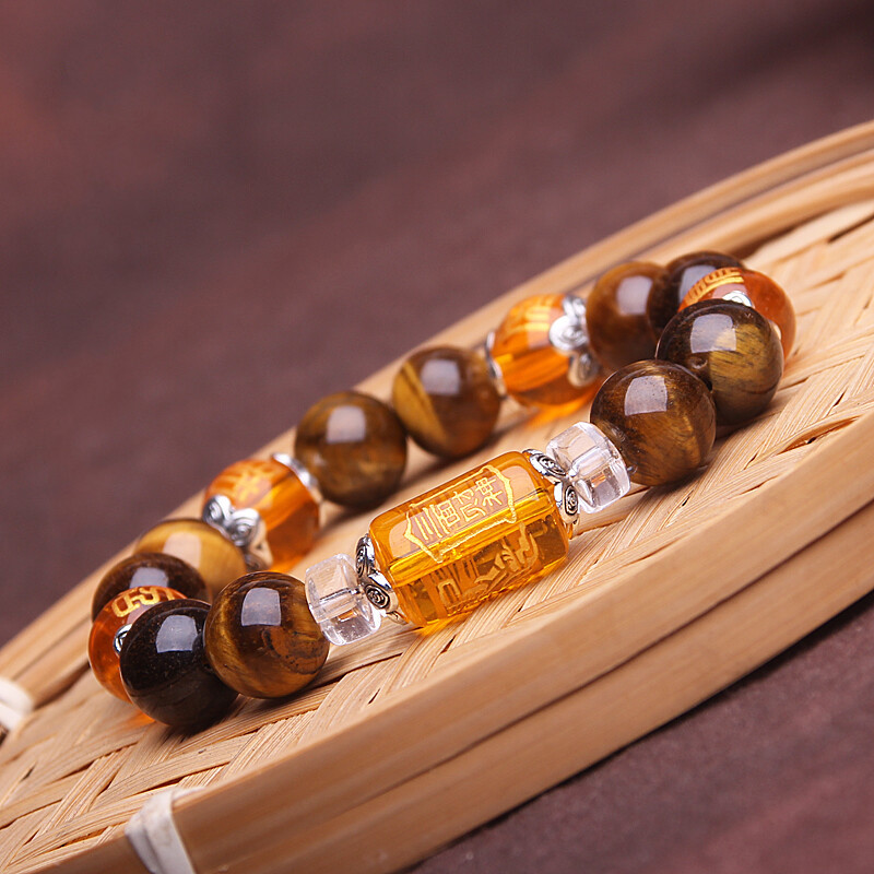 可颖虎眼石手串 黄水晶手链 男女士旺事业 旺运财神女款10毫米