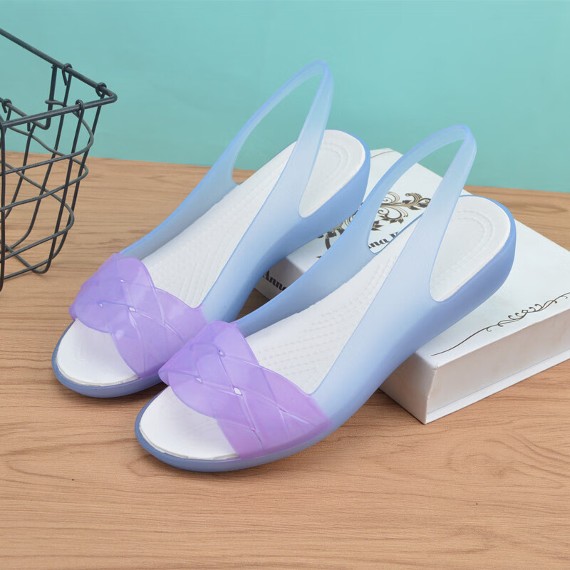 书兜下雨天穿的凉鞋女鱼嘴坡跟果冻鞋夏季沙滩软底外穿女士防水塑料