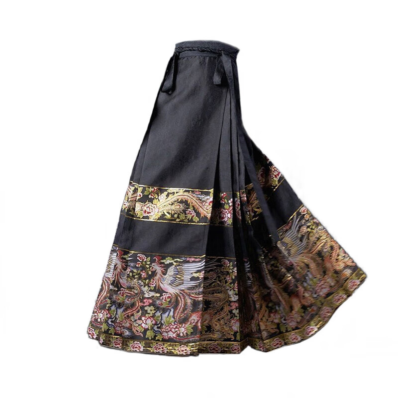 半身裙夏季日常改良半裙 明制汉服织金妆花 黑色织金马面裙【凤凰】 s