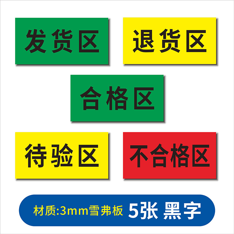 标识牌 发货区退货区药房五区三色区分 套餐一:五张黑字款-3mm雪弗板