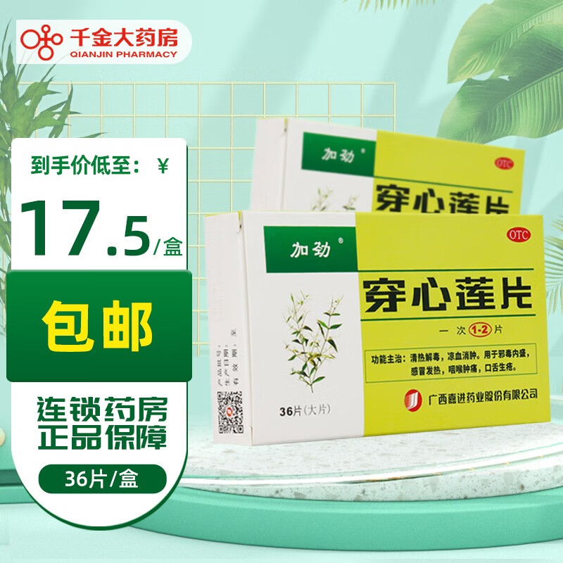 加劲 穿心莲片36片 清热解毒 发热 咽喉肿痛口舌生疮 3盒装