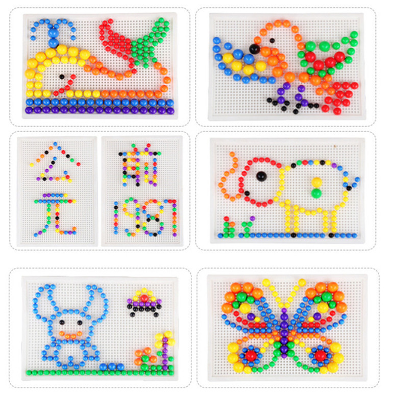 趣味百变蘑菇钉拼图玩具早教数字插板儿童小孩积木玩具幼儿园 300粒(1