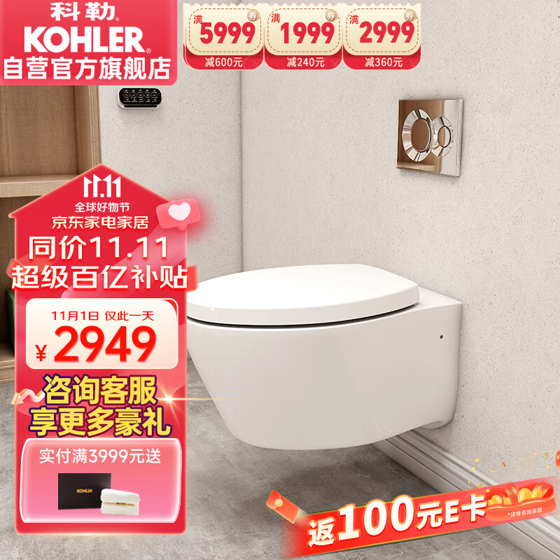 科勒（KOHLER）家用壁挂式马桶挂墙坐便器水箱墙排直冲马桶 K-25446（一级水效）高性价比高么？