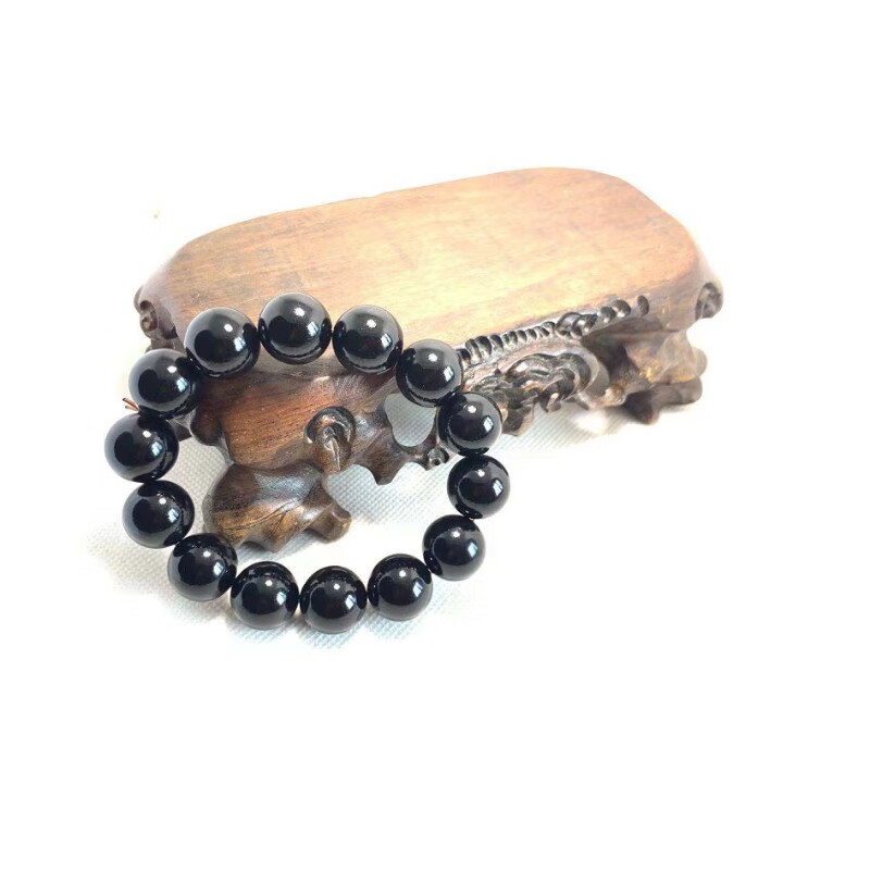 顶盈 抚顺天然煤精手串 纯手工制作全尺寸手链 男女款半宝石圆珠单圈