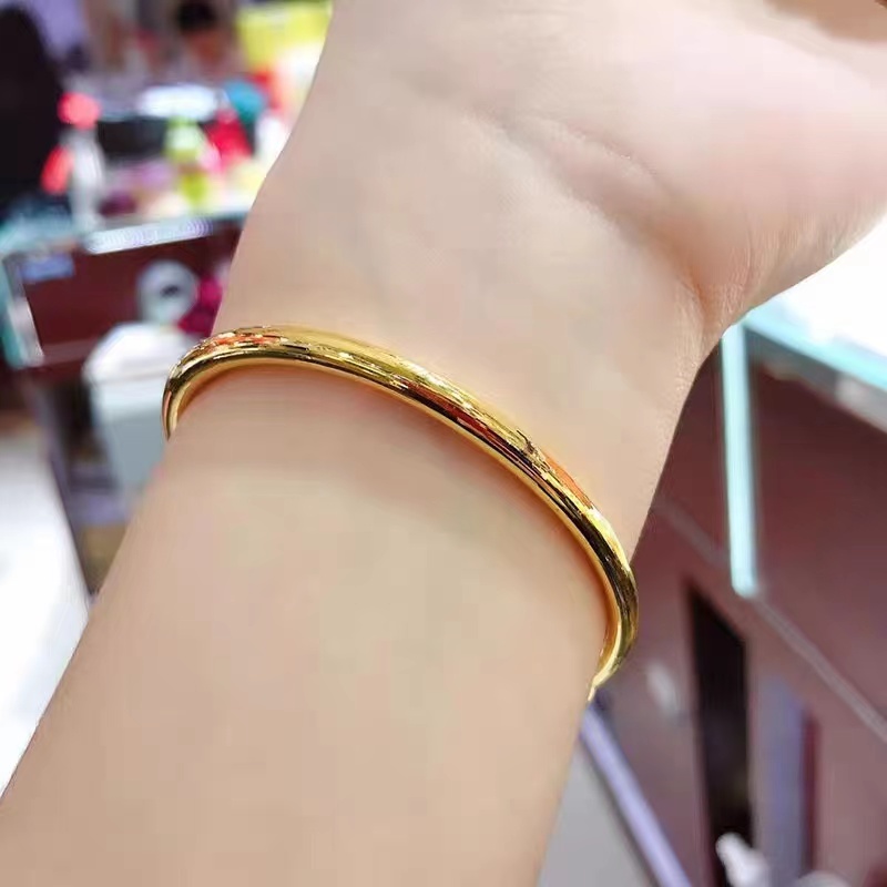 微奢妙珠黄金手镯女款999足金素金光圈亮面手环3d硬金时尚简约推拉金