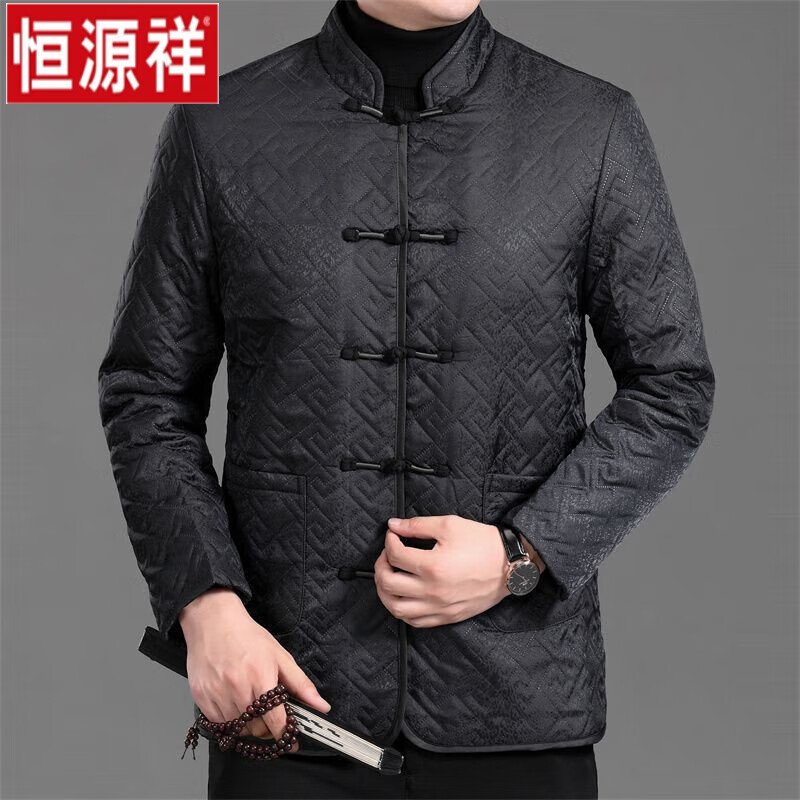 恒源祥秋冬中国风唐装棉衣男款中老年棉服排扣纯色加绒加厚保暖老爷外套 黑色 如图 170 100斤-115斤怎么样,好用不?