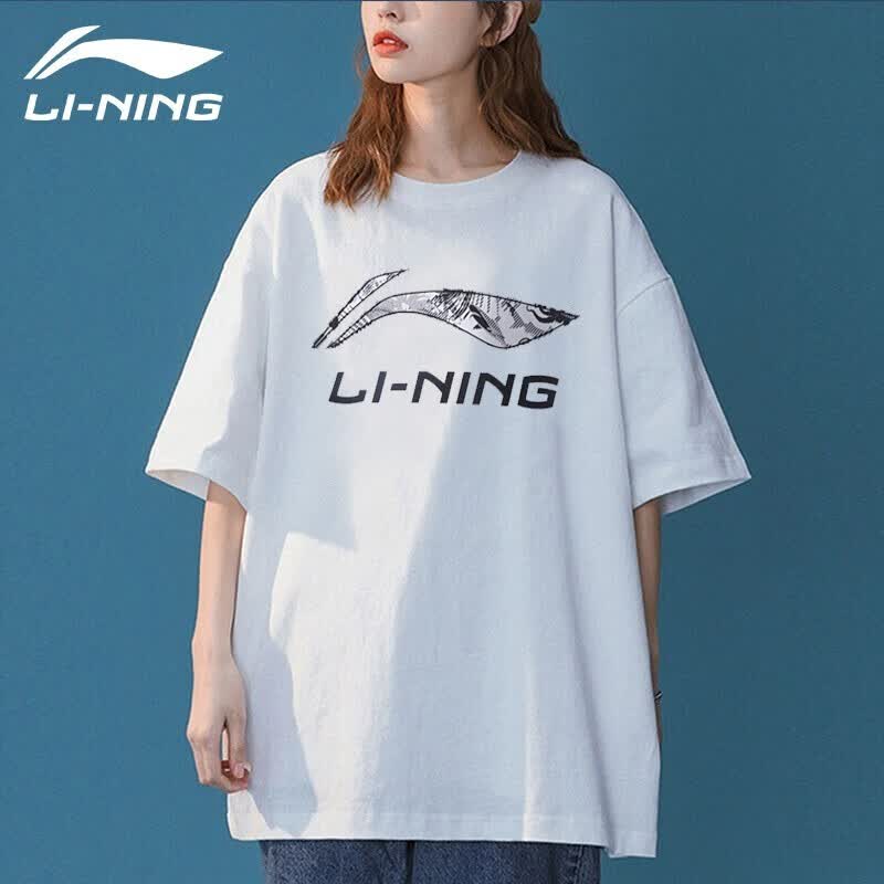 李宁短袖t恤女装夏季新品宽松大码透气休闲运动情侣体恤女半袖上衣