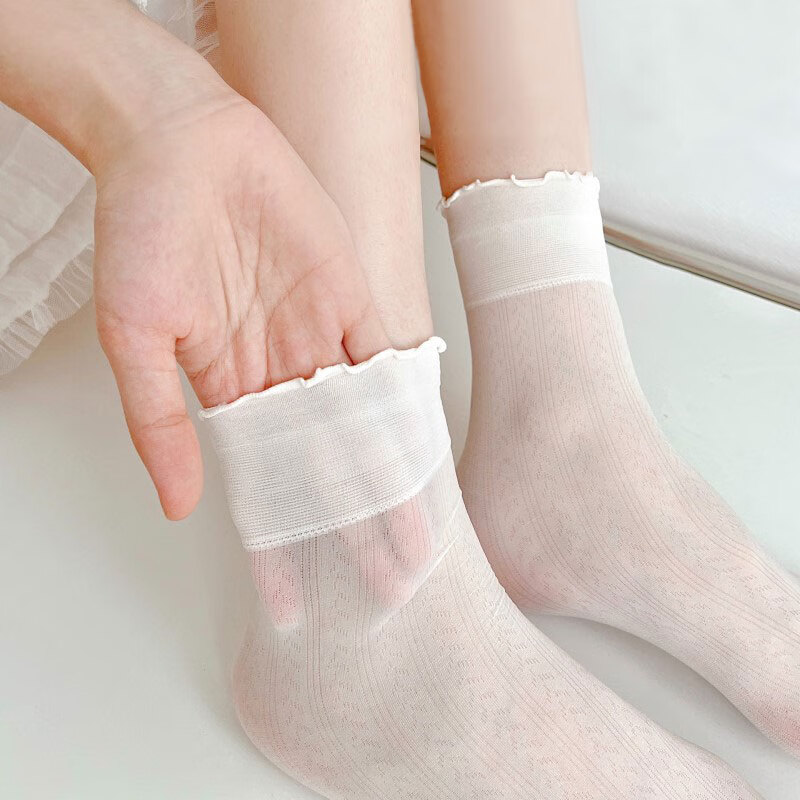 短丝袜女薄款冰丝袜子夏季女玛丽珍袜子白丝袜子女夏季中筒袜子 白色3