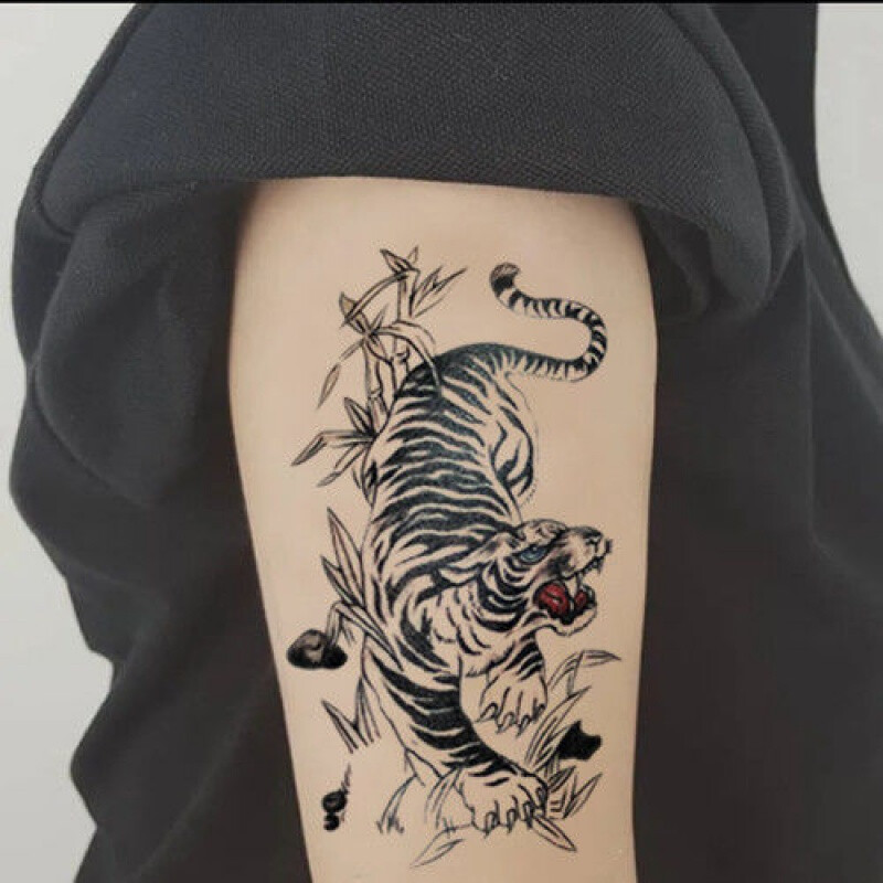 uhfq新品纹身贴老虎图腾纹身贴彩色虎头图腾防水仿真男女手臂腿部刺青