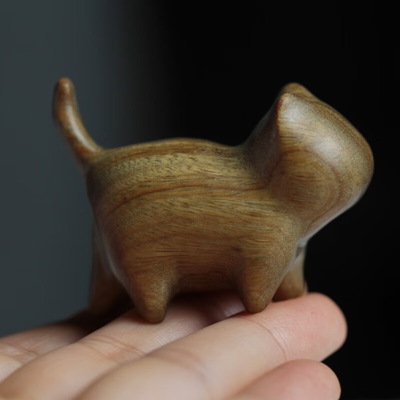 橙央绿檀小猫摆件可爱动物创意迷你木质猫咪文玩手把件生日小礼物礼品