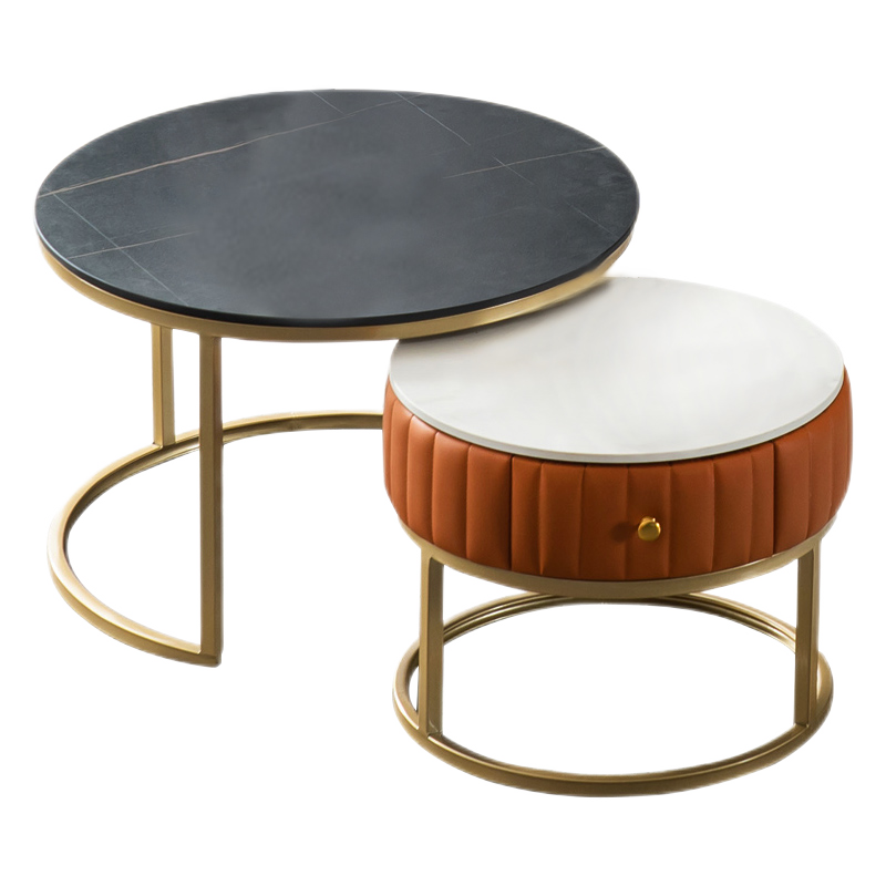 牧席 意式轻奢岩板大理石茶几现代简约客厅家用小户型圆形组合茶几 轻奢岩板组合茶几【直径70+50】