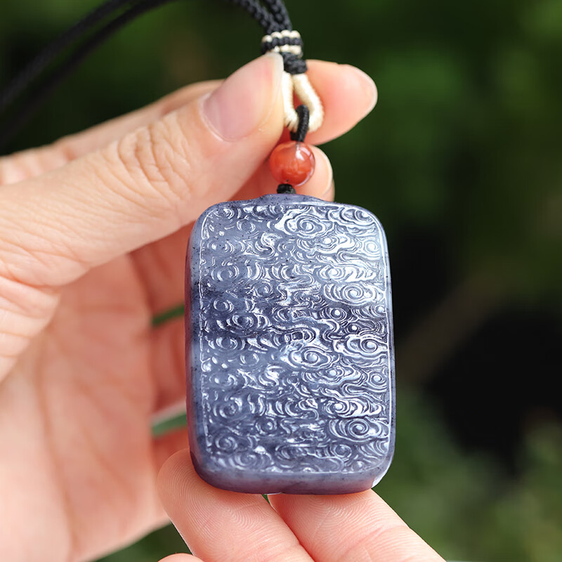 白玉世家 和田玉青花祥云玉牌吊坠 无事牌男款玉坠玉佩挂件 青花祥云玉牌