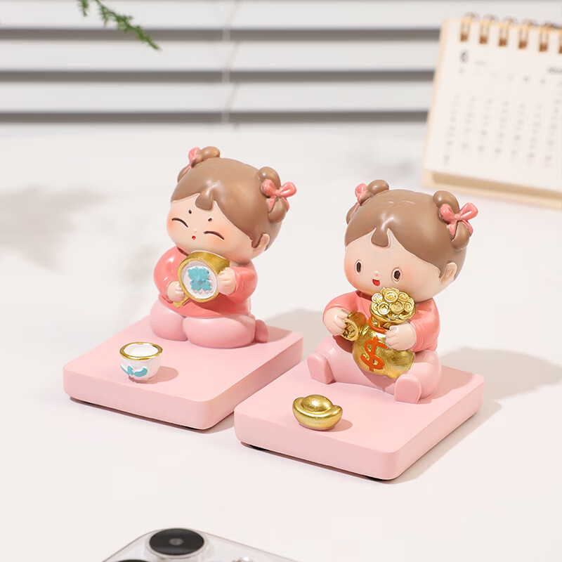 如果实用手机架摆件创意可爱装饰固定架办公室工位桌面送女生追剧礼物 小君手机架全套送礼袋