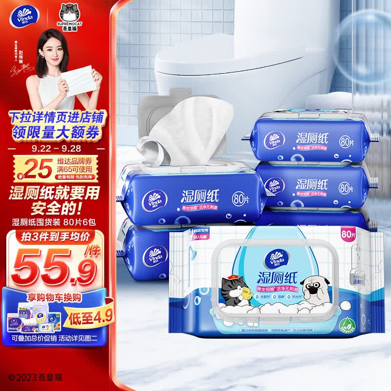 维达（Vinda）湿厕纸【赵丽颖推荐】家庭装80片*6包吾皇湿纸巾厕纸湿巾私处清洁属于什么档次？