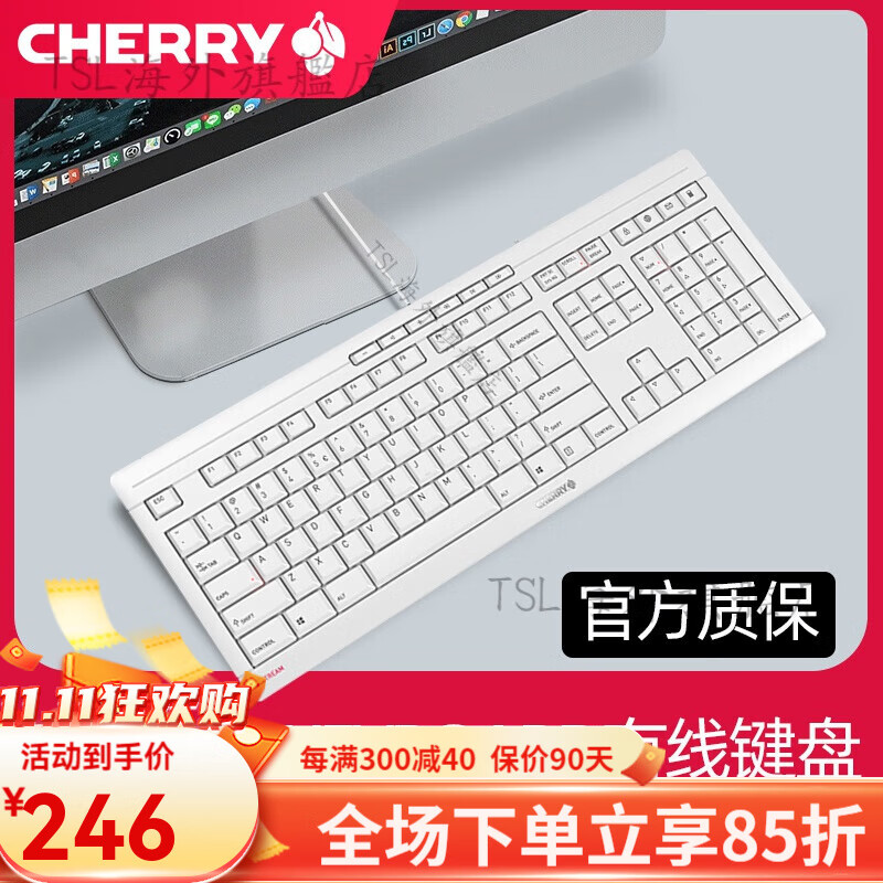 CHERRY樱桃STREAM键盘打字办公电脑鼠标静音有线键鼠套装BC20 有线键盘 stream 白色 官方标