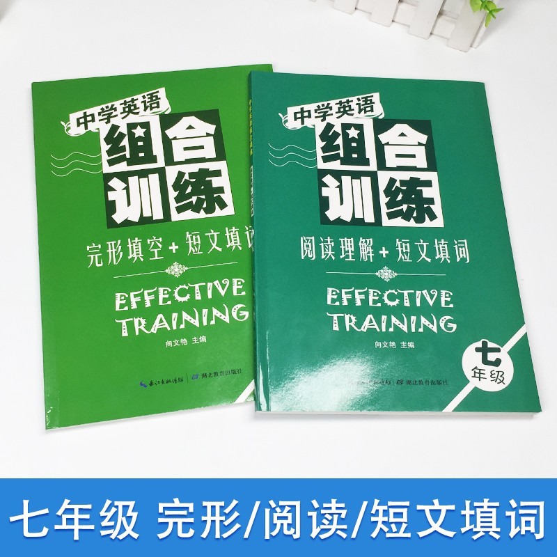 中学英语组合训练全套2本七年级英语阅读理解短文填词七年级英语专项训练初一英语完形填空短文填词 阅读短文填空+完型短文填空