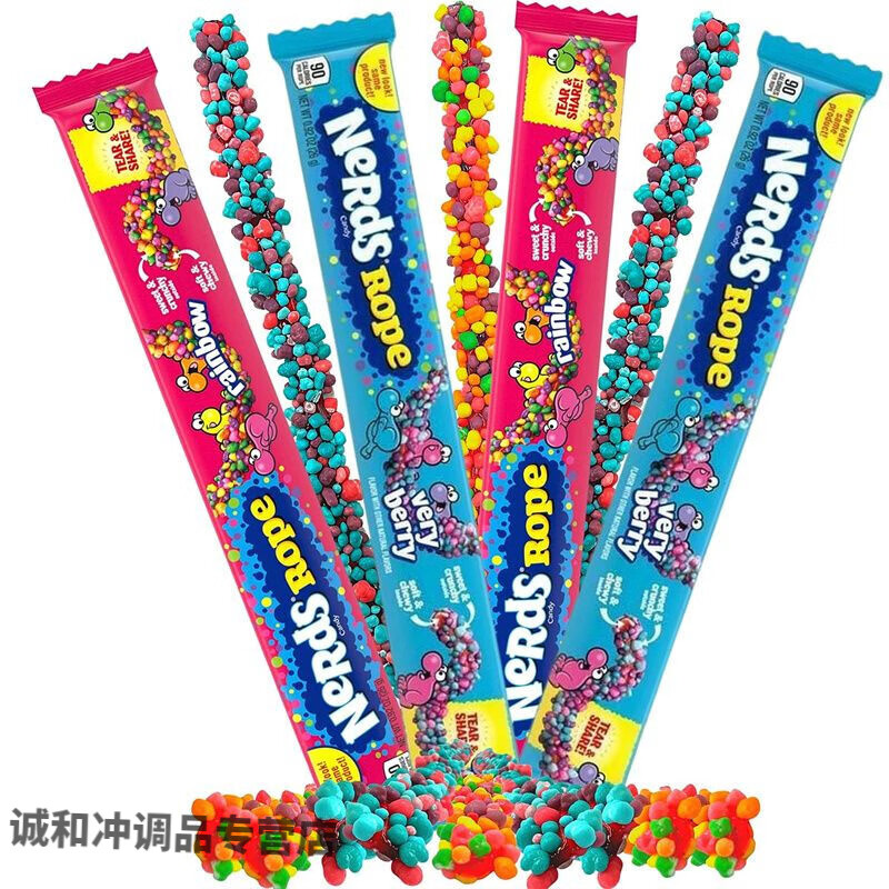 食喜运suna绳子糖/咀嚼音哔哩彩虹粒糖绳索糖 绳子糖 nerds rope 彩色