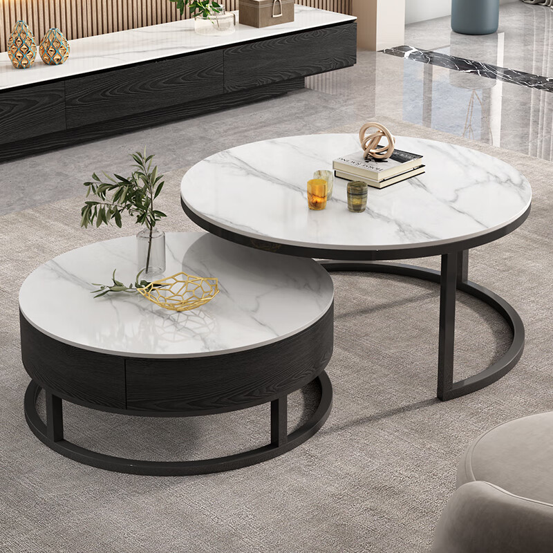 uosu小圆桌茶几意式轻奢岩板茶几圆形组合现代简约客厅家用小户型 亮