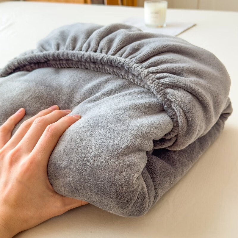 雅鹿冬季加厚牛奶绒床笠单件床罩席梦思床垫保护罩加绒床单床套三件套 浅灰【高克重牛奶绒 厚实细腻】 180x200cm床笠单件