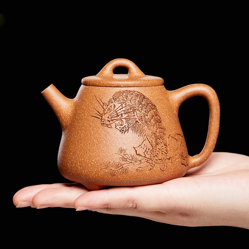 尊壶 宜兴紫砂壶高石瓢壶手工茶具泡茶壶原矿蟹黄段泥泥高石瓢茶器 蟹