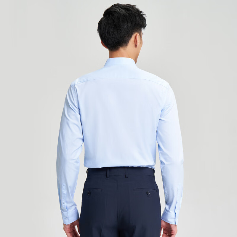 才子（TRIES）莫代尔长袖衬衫春秋款男士正衬休闲轻商务衬衣纯色职业装透气 蓝色 XL 40(175/92A)