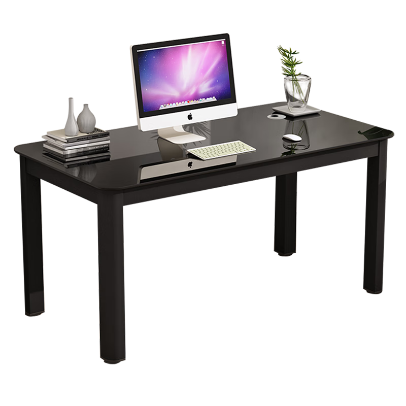 凡社 电脑桌台式 简约现代钢化玻璃书桌学习桌办公家用桌加粗桌腿 小户型用餐饭桌写字桌子1.2米黑FZ3BB3100015450668