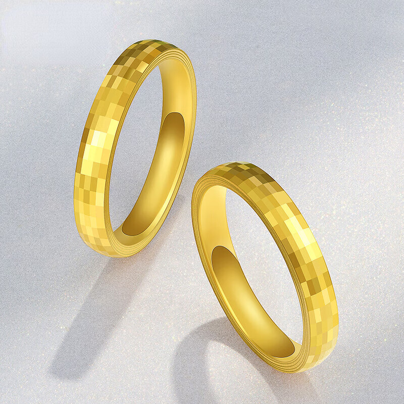 恋柯新款多切面黄金戒指女足金光面素圈指环时尚情人节礼物 芊姿戒指