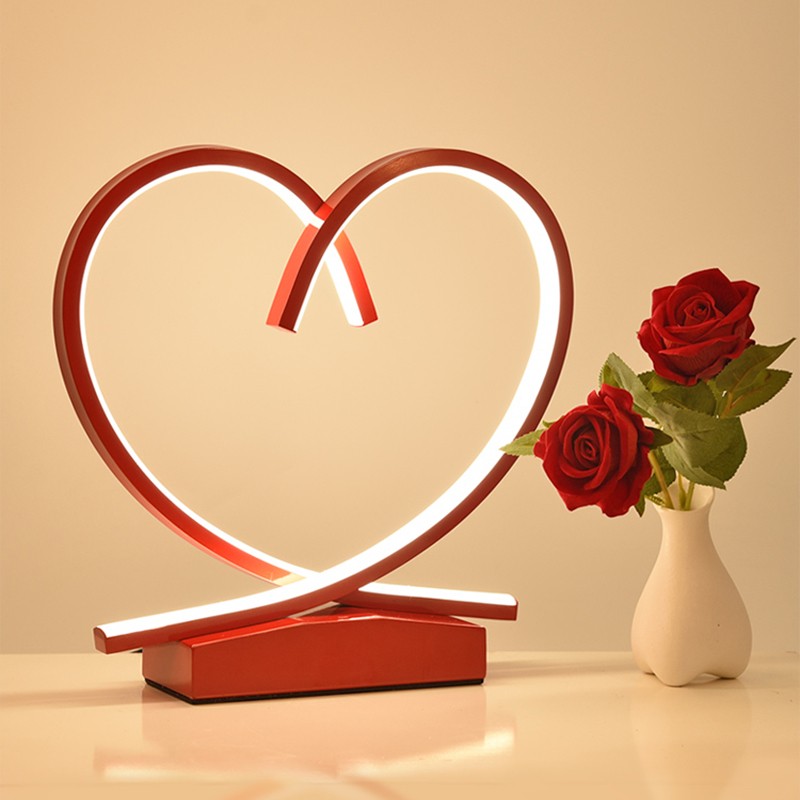 结婚台灯摆件婚房卧室床头灯喜庆红色陪嫁长明灯 心心相印