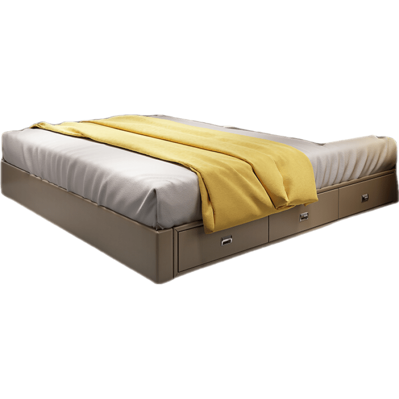 卧森 意式轻奢皮床1.8米双人床主卧储物婚床现代简约1.5米单人软包床 真皮床 1500mm*1900mm  框架结构