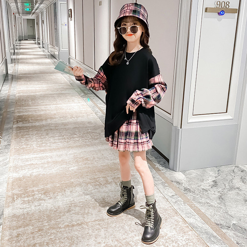 川孩女童连衣裙春装霸气女孩衣服中大童女装女生初中小学生套装裙12岁