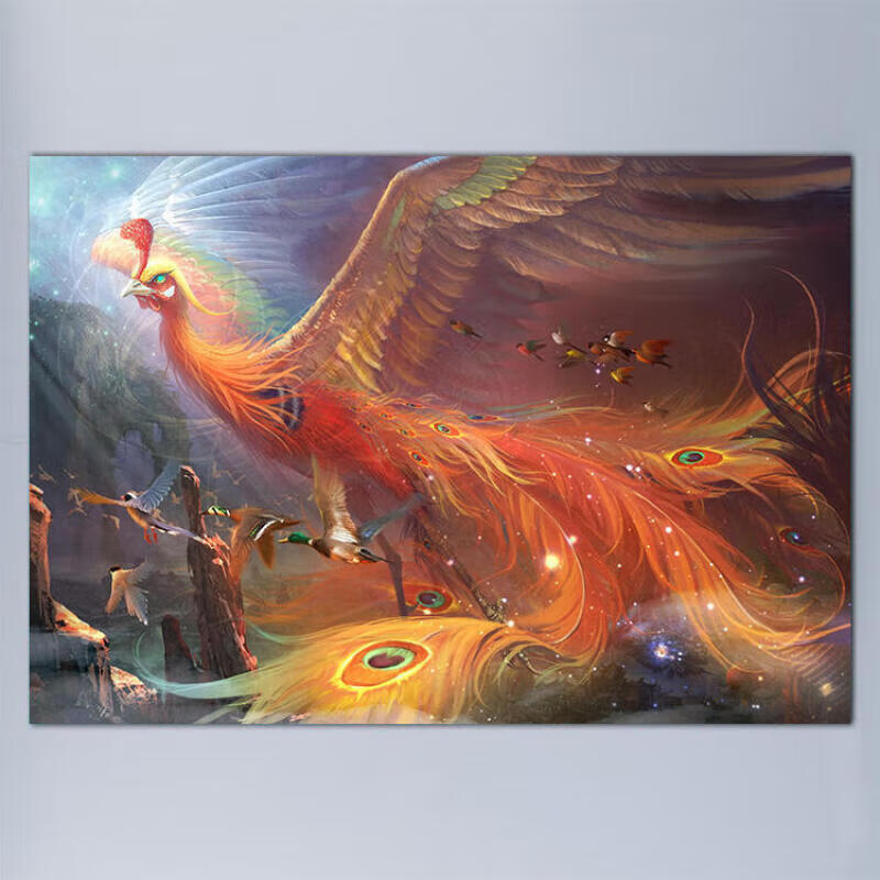 侧目神鸟火凤凰图涅槃重生装饰挂画海报龙凤图神话传说卧室办公室墙贴