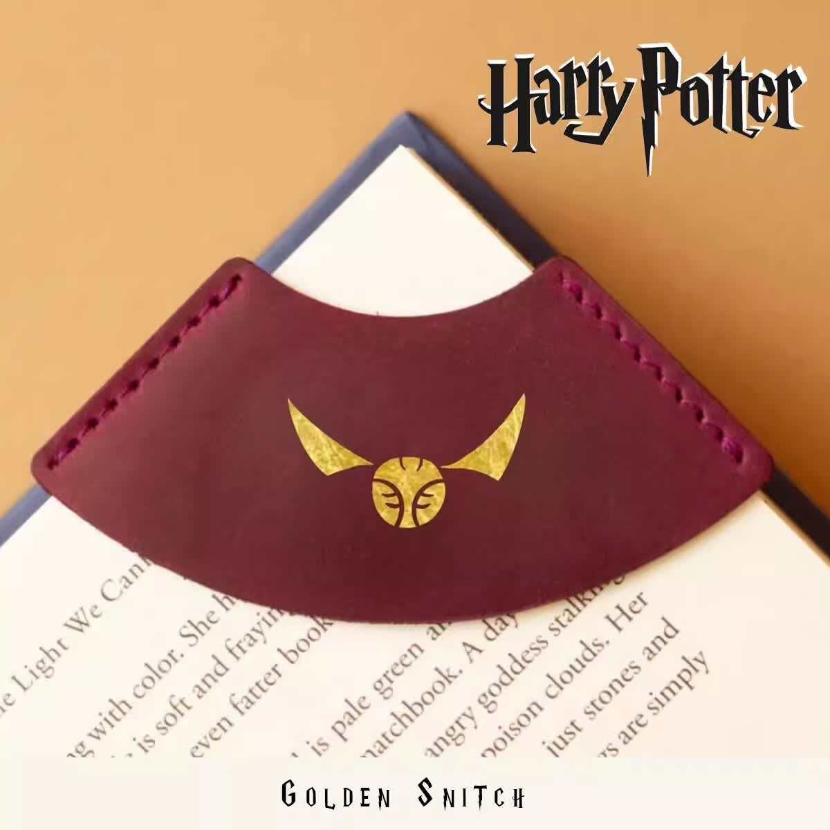 哈利波特周边书签生日礼物格兰芬多斯莱特林哈迷书页夹皮质礼品 金色飞贼